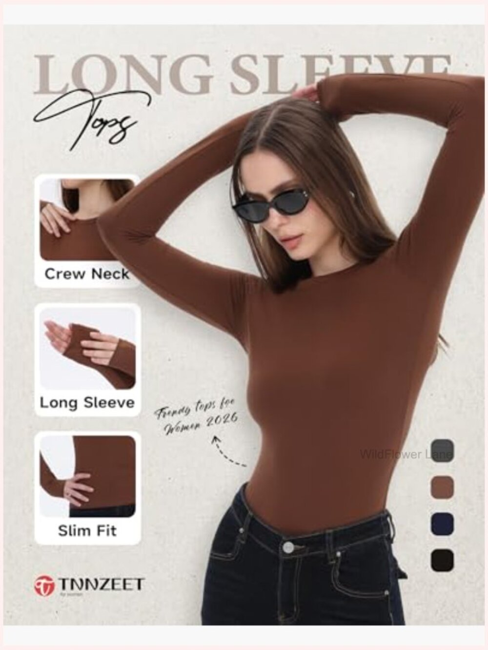 Long Sleeve Crop Top Tee for Women Slim Fit Stretchy Y2K Going Out Tops - Picture 2 of 7